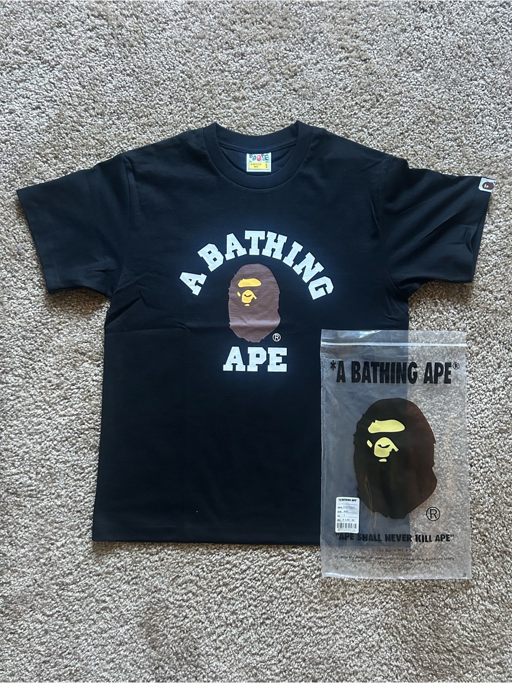 A Bathing Ape Mens Size Small Black College Tee